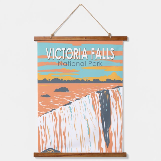 Victoria Falls National Park Vintage Wandteppich Mit Holzrahmen (Vorderseite)
