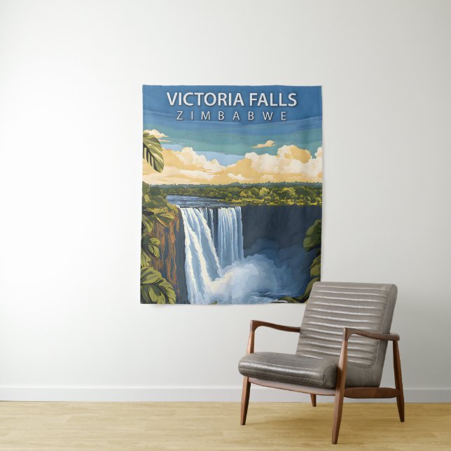 Victoria Falls - Retro Travel Poster von Zimbabwe Wandteppich (Beispiel)