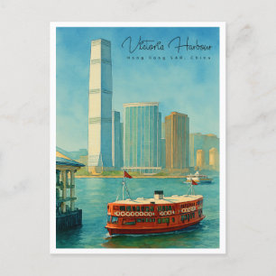Victoria Harbour Hong Kong Retro Skyline Feiertagspostkarte