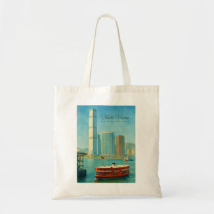 Victoria Harbour Hongkong Retro-Skyline Tragetasche