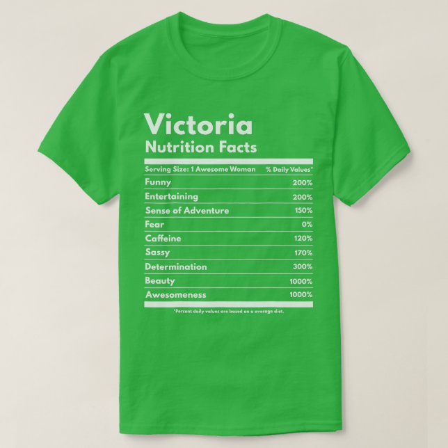 Victoria Nutrition Facts Funny Personalisiert Name T-Shirt (Design vorne)