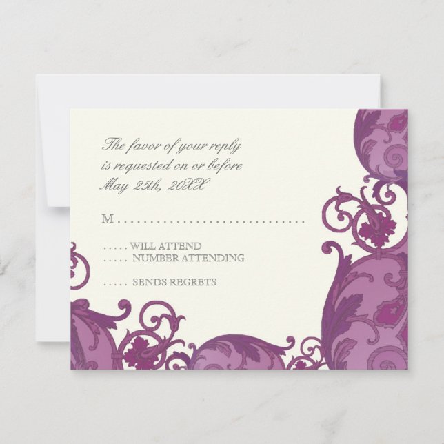 Victoria Swirl UAWG Response Card - Plum Lila RSVP Karte (Vorderseite)