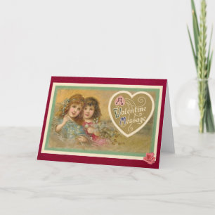 Victorian A Valentinsbotschaft 2 Mädchen Karte