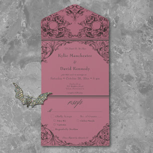 Victorian bis zum Tod Schwarz & Wein Hochzeitsesse All In One Einladung