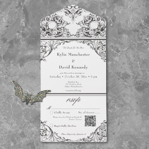 Victorian bis zum Tod Schwarz-Weiß-Hochzeits-QR-Co All In One Einladung