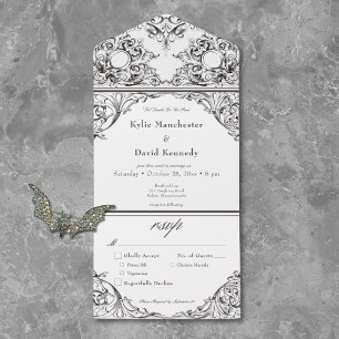 Victorian bis zum Tod Schwarz-Weiß Hochzeitsdinner All In One Einladung