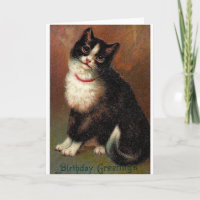 Victorian Black And White Cat Birthday Card