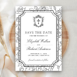 Victorian Black and White Catholic Wedding Save The Date