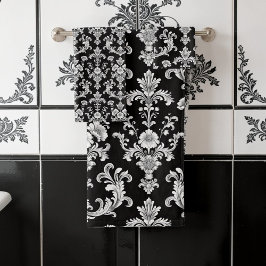 Victorian Black and White Damask Pattern Badhandtuch Set