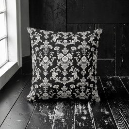Victorian Black and White Damask Pattern Kissen