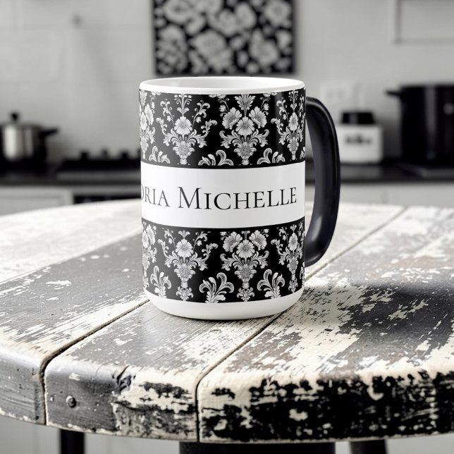 Victorian Black and White Damask Pattern Verwandlungstasse (Von Creator hochgeladen)