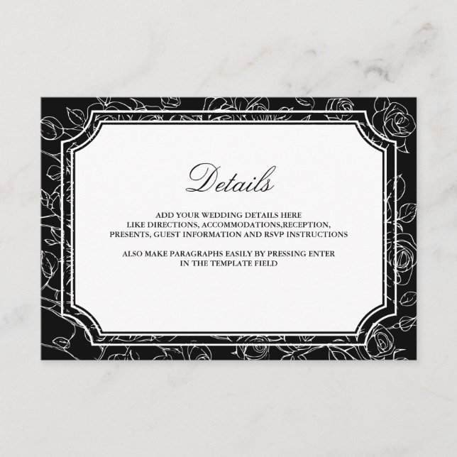 Victorian Black Line Art Wedding Details Begleitkarte (Vorderseite)