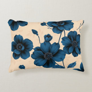 Victorian Blue Flowers on Beige Background Pillow Dekokissen
