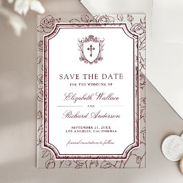 Victorian Burgundy Catholic Wedding Save the Date Acryleinladungen