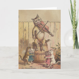 Victorian Cat Promenade Square Dance Note Card Karte