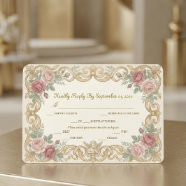 Victorian Cherub Ornate Floral Scroll RSVP Karte