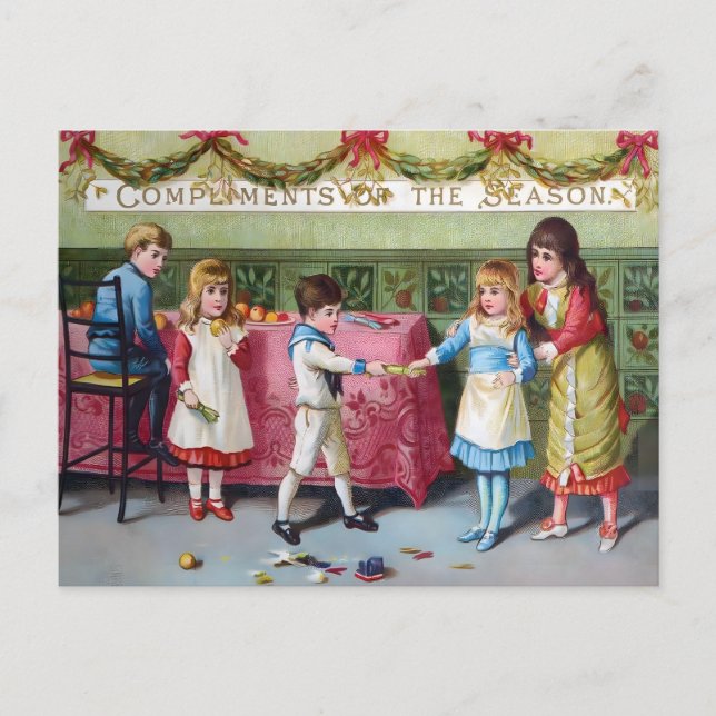 Victorian Children's Christmas Greeting Postkarte (Vorderseite)