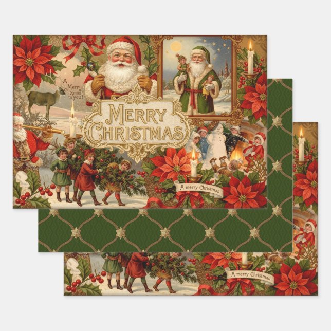 Victorian Christmas Ephemera Collage Geschenkpapier Set (Set)
