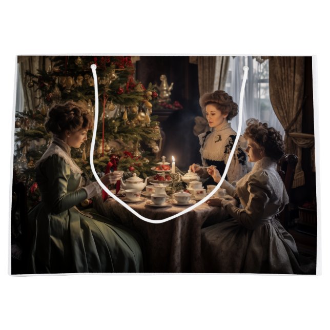 Victorian Christmas Tea Party Große Geschenktüte (Vorderseite)