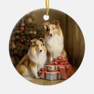 Victorian Collie Welpen Weihnachten Keramik Ornament