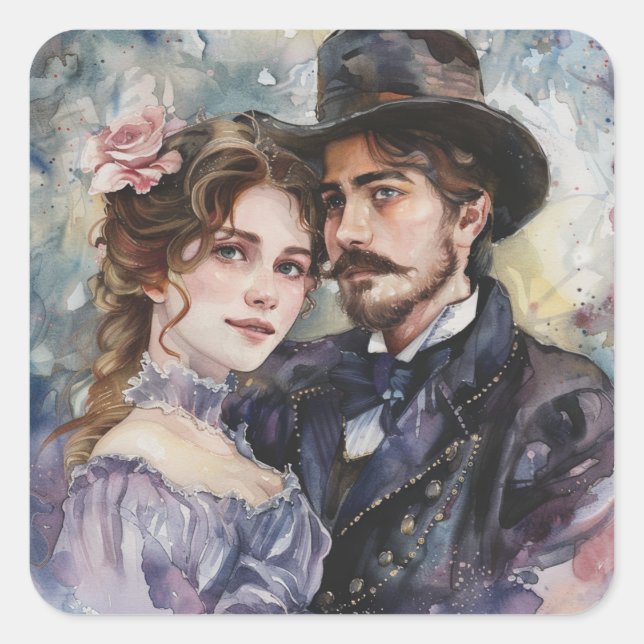 Victorian Couple Quadratischer Aufkleber (Vorderseite)