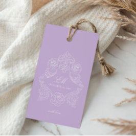Victorian Crest Monogram Purple Wedding Geschenkanhänger