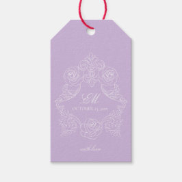 Victorian Crest Monogram Purple Wedding Geschenkanhänger