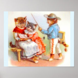 Victorian dressed kitty cats family poster