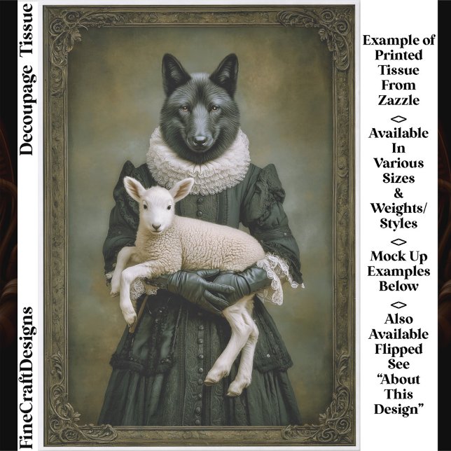 Victorian Dressed Wolf Holding Lamb ES7L Decoupage Seidenpapier (Von Creator hochgeladen)