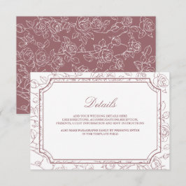 Victorian Dusty Rose Line Art Wedding Details Begleitkarte