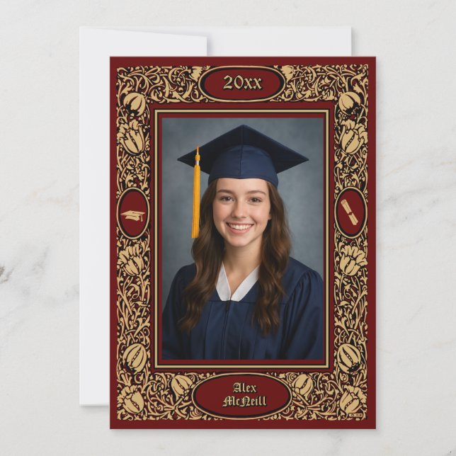 Victorian Era 1896 Art Nouveau Floral Graduation Ankündigung (Vorderseite)