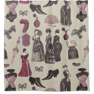 victorian era fashion women toile beige duschvorhang