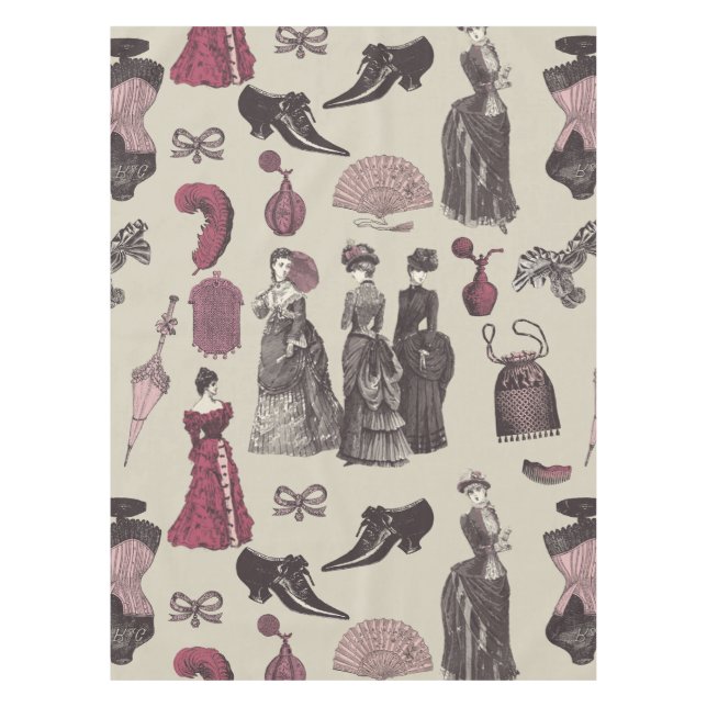 victorian era fashion women toile beige tischdecke (Vorderseite)