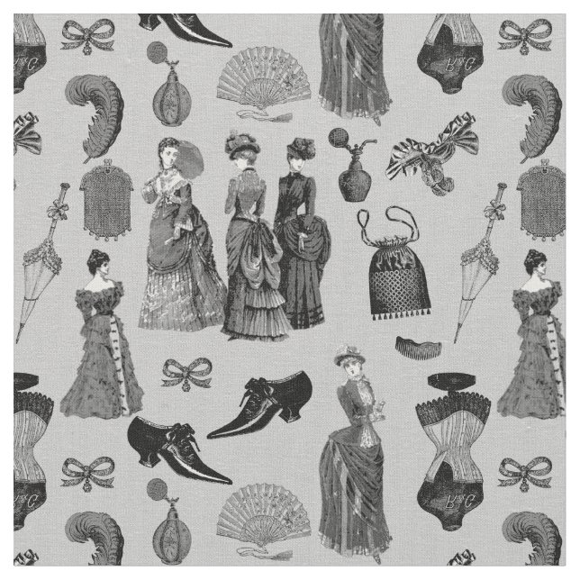 victorian era fashion women toile black white stoff (Nahaufnahme)