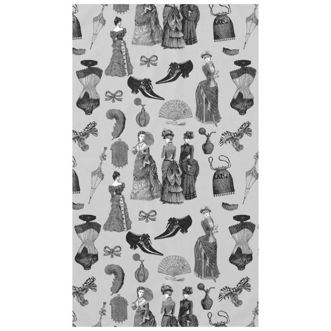 victorian era fashion women toile black white tischdecke (Vorderseite)