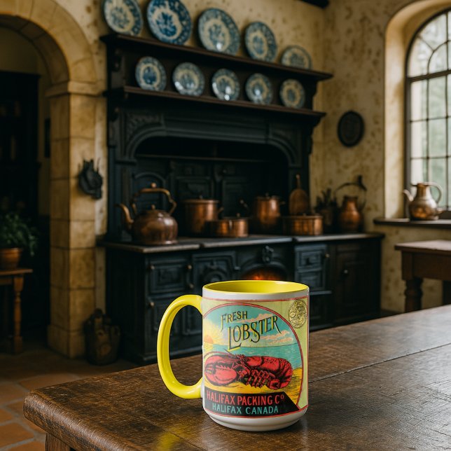 Victorian Era Halifax Canada Canned Lobster Label Tasse (Von Creator hochgeladen)