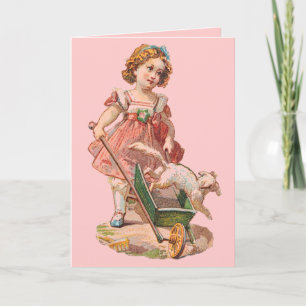 VICTORIAN ERA NOTIZKARTEN - KLEINES MÄDCHEN & HUND KARTE