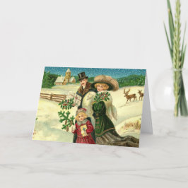 Victorian family in the snow Christmas scene Karte