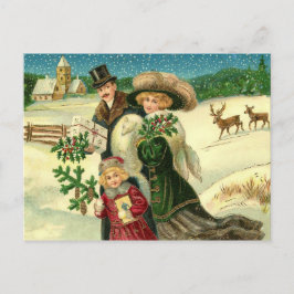 Victorian family in the snow Christmas scene Postkarte