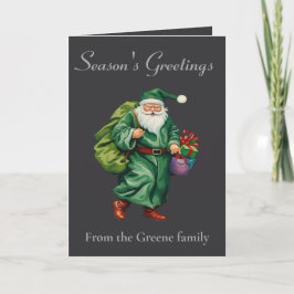 Victorian Father Christmas Wearing Green Robes Cut Karte