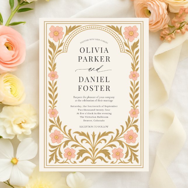 Victorian Floral Art Nouveau Wedding Einladung (Von Creator hochgeladen)