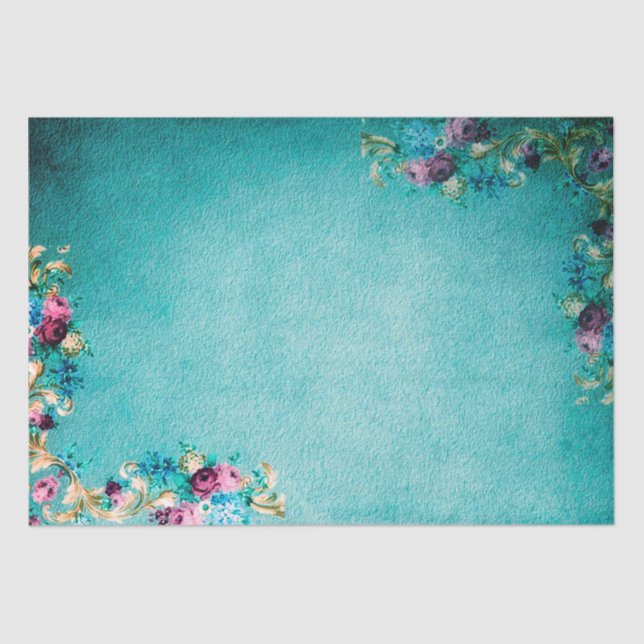 Victorian floral rose flowers elegant  teal purple seidenpapier (Vorderseite)