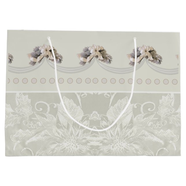 Victorian Floral Tapestry in Taupe Gift Bag Große Geschenktüte (Rückseite)