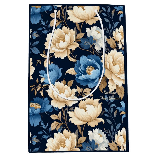 Victorian flowers blue Gift Bag Mittlere Geschenktüte (Vorderseite)