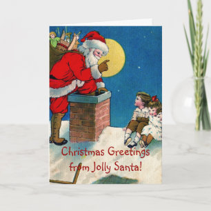 Victorian fröhlicher Weihnachtsmann mit Kindern We Feiertagskarte
