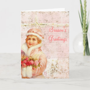 Victorian girl Christmas card Feiertagskarte