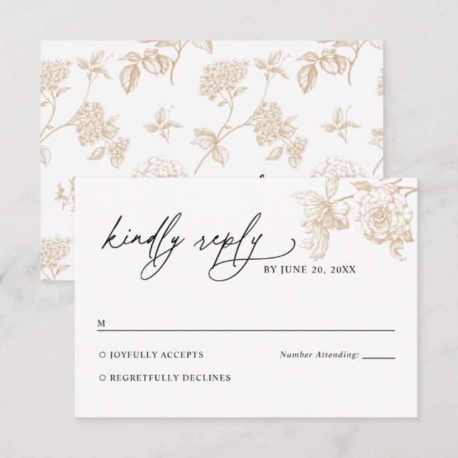 Victorian Gold Floral Wedding RSVP Card (Vorne/Hinten)