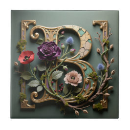 Victorian Gold Teal Letter B Monogram Fliese