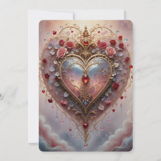 Victorian golden heart, roses and flowers, vintage feiertagskarte