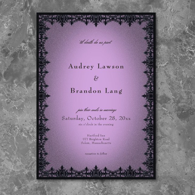 Victorian Gothic Iron Border Purple Wedding Einladung (Victorian Gothic Iron Border Purple Wedding Invitation)